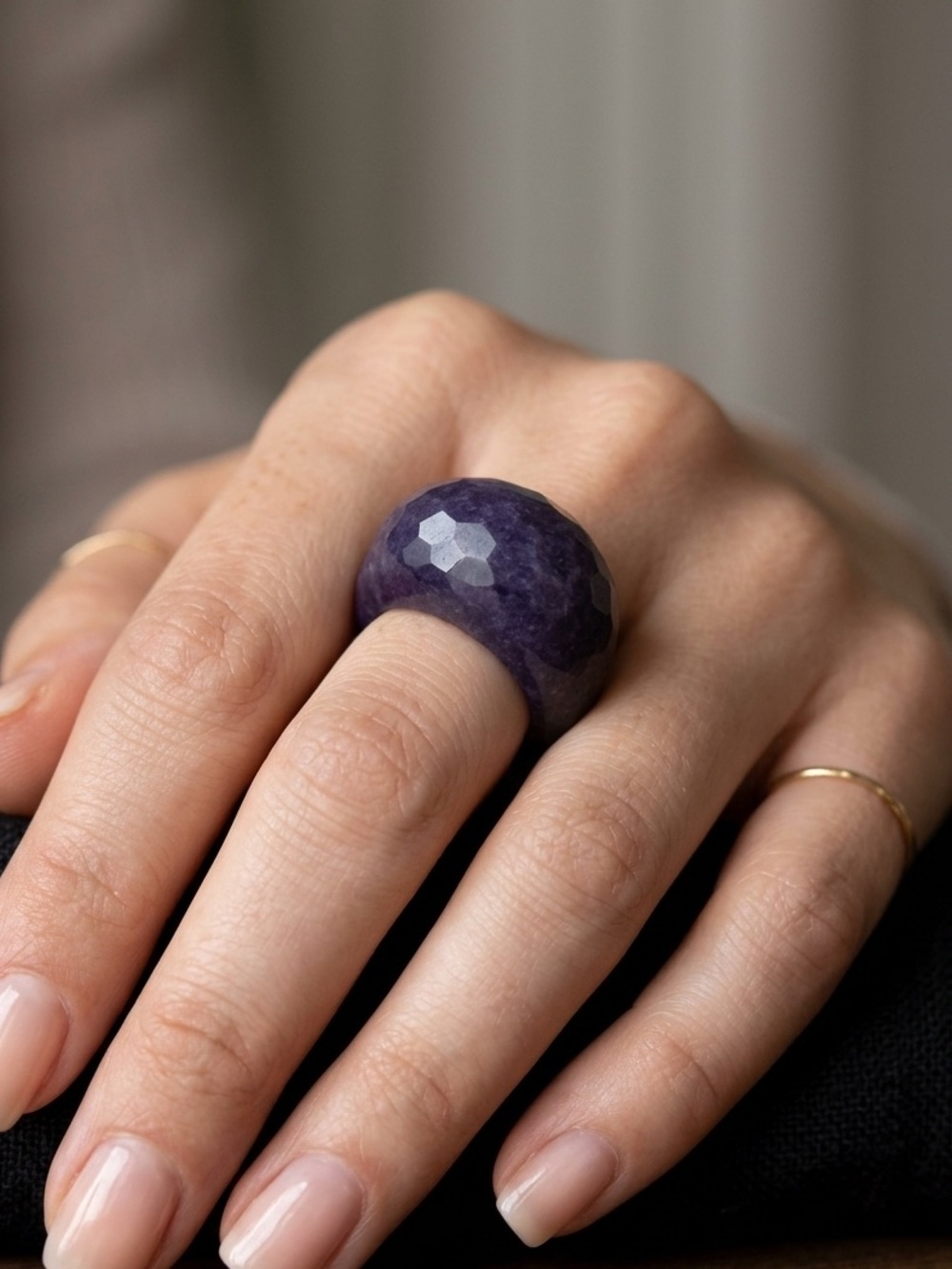 Lepidolite Gemstone Stone Faceted Ring, size 7.5